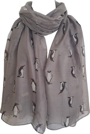 GlamLondon Penguin Scarf Winter Christmas Baby Penguins Birds Print Ladies Large Scarves Gift (Grey)