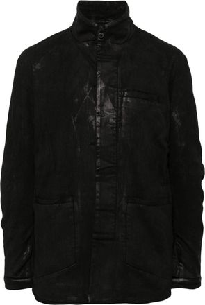 Boris Bidian Saberi mock-neck chest-pocket jacket - men - Linen/Flax/Cotton/Elastane/Elastane/Cotton - L - Black