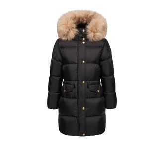 Moncler Moncler Aphroties Shearling Trimmed Hooded Long Down Parka, Women, Black, Size: 0