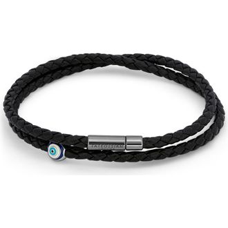 Tateossian Mens Mini Pop Braded Bracelet in Black at Nordstrom, Size Large