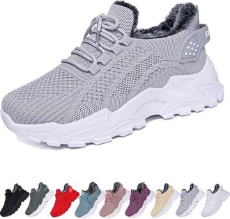 Generic Womens Winter Warm Sneakers - Cozy Fur Lined Lightweight Walking Shoes for Comfortable Indoor and Outdoor Wear(Grey,9-9.5)
