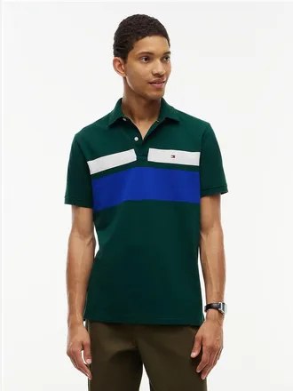 Tommy Hilfiger Mens Regular Fit Block Stripe Polo - Ornamental Green - XXXL