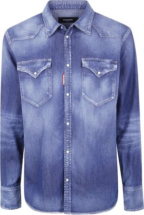 Dsquared2 Klassiek Western Shirt - Heren - Spijkeroverhemden - Blauw - 3XL - Katoen - Overhemden