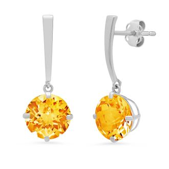 MAX + STONE 14k White Gold Solitaire Round-Cut Gemstone Drop Earrings (8mm)