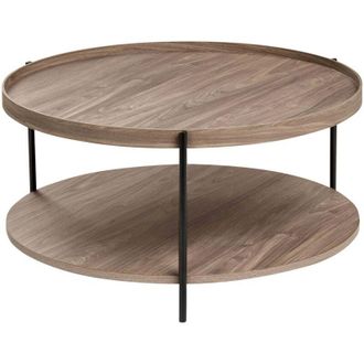 Beliani Coffee Table Dark Brown Metal Frame &oslash; 78 cm Round Shelf Modern Design LANDER