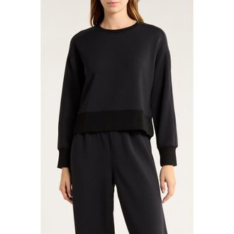 Spanx AirEssentials Luxe Crop Crewneck Sweatshirt in Very Black at Nordstrom Rack, Size X-Large