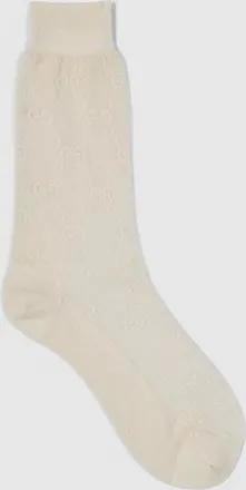 Gucci GG Knit Silk Cotton Socks, Size XL, White, Fabric