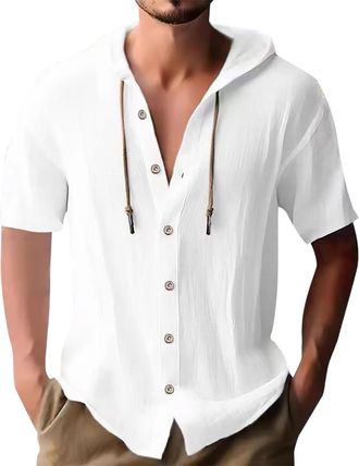 Generic Lightning Deals of The Day Prime Mens Summer T Shirt Short Sleeve Button Up Henley Loose Linen Polka Dots T-Shirts Casual Essential Top Gym Office Blo