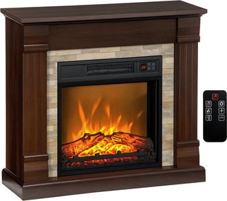OEM Chimenea El&eacute;ctrica 1800w Calentador De Chimenea Con Efecto De Llama Mando A Distancia Temporizador 80x21,6x67,8cm Marr&oacute;n