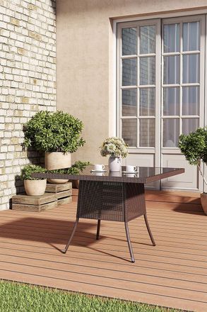 Living and Home Square Wicker Garden Dining Table With Parasol Hole in Brown
