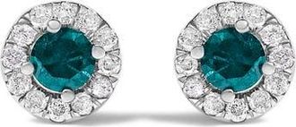 House of Brilliance Silver 1/2 Cttw Blue Diamond Halo Stud Earring at Nordstrom