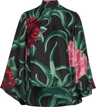 La DoubleJ LA Double J Make An Exit Floral-print Silk-twill top - Black - S (UK8-10 / S)