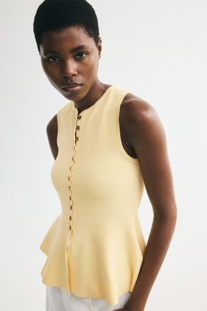 H&M Rib-knit Peplum Sleeveless Top in Light Yellow at Nordstrom, Size X-Large