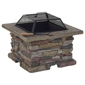 Beliani Brasero Chimenea Gris Negro Cubierta De Malla Cuadrada Al Aire Libre Kelud