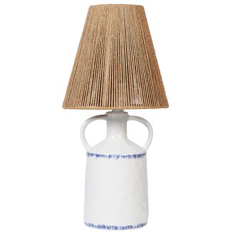 Beliani L&aacute;mpara De Mesita De Noche De Cer&aacute;mica Con Pantalla De Papel De Mimbre Estilo Boho Color Blanco Larissos