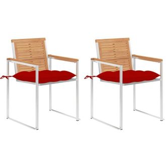 vidaXL Sillas De Jard&iacute;n Con Cojines 2 Uds Madera Maciza Teca Y Acero Vidaxl