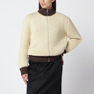 Prada Cardigan con zip color corda/cacao in lana
