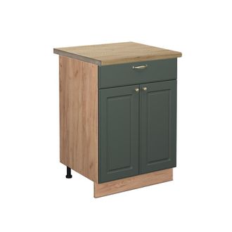 Vicco Mueble Bajo De Cocina Fame-line, Verde Dorado Casa De Campo, 60 Cm Con Caj&oacute;n, Et Roble Vicco