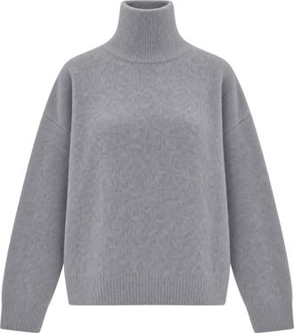 Liu Jo Grey Melange Boxy Brushed Knit Turtleneck Sweater