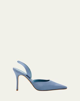 Manolo Blahnik 105mm Borelapla Satin Slingback Pumps
