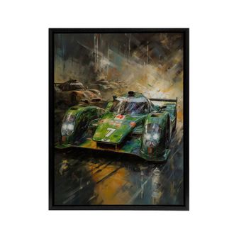 Artery8 Futuristic Motorsport Car Racing Framed Canvas Wall Art Print in Green | Size: W24 x H32