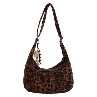 Generic Faux Suede Crescent Bag Large Shoulder Bag for Women Office Travel Use (Leopard) (Army Green)