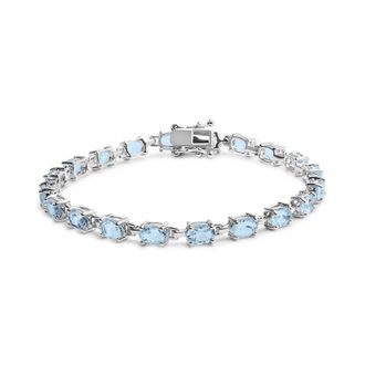 House of Brilliance 925 Sterling Silver 11.0 Cttw Oval Shaped Created Light Blue Topaz Link Bracelet