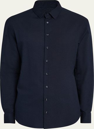 Giorgio Armani Mens Solid Seersucker Sport Shirt