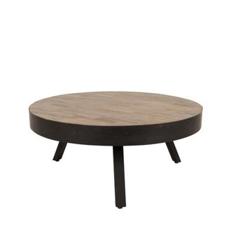 Mathi Design Mesa de centro redonda de madera y acero