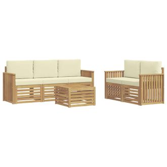 vidaXL Conjunto De Sof&aacute;s De Exterior 6 Uds. Blanco Y Crema Poli&eacute;ster Vidaxl
