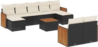 vidaXL Vidaxl - Set De Sof&aacute;s De Jard&iacute;n 10 Pzas Cojines Rat&aacute;n Sint&eacute;tico Negro