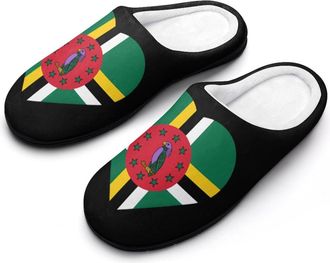 Generic Flag of Dominica Heart Cotton Womens Slip-on Slippers Winter Warm House Shoes with Rubber Sole for Home Office Hotel