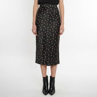 Victoria Beckham Vvb Victoria Beckham Black Floral Print Textured Satin Midi Skirt