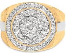 House of Brilliance 10K Yellow Gold 1 1/2 Cttw Diamond Cluster and Halo Signet Mens Ring at Nordstrom, Size 11