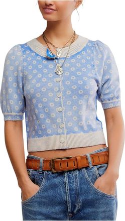 Free People Isla Patterned Cardigan In Blue Cobalt Combo
