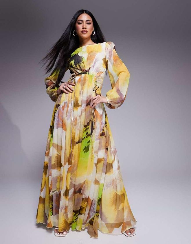 Asos Robe longue effet plumetis à imprimé fleurs-Multicolore dès - Main Image