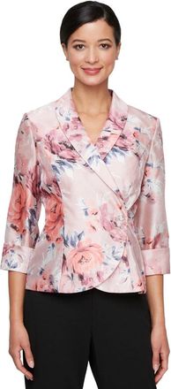 Alex Evenings Wrap Top Womens Pink Floral Surplice Neck Blouse PALL494