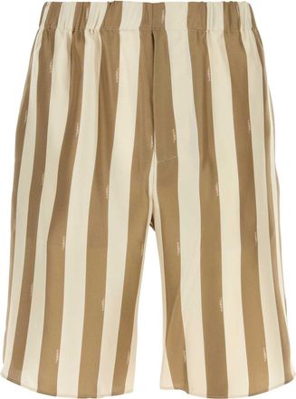 Fendi Mens Printed Silk Bermuda Shorts - Tan - Size EU 48 (Mens)