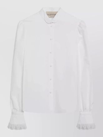 Valentino long sleeve top high collar ruffled cuffs