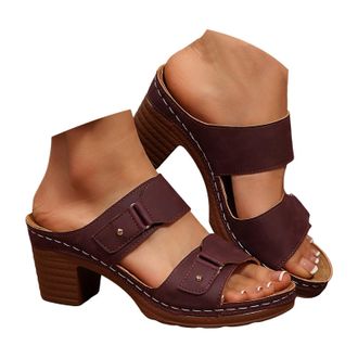 Generic Women Chunky Block Heel Sandals, High Heel Slide Sandals Summer Dressy Open Toe Ankle Strap Chunky Heels Slippers Elegant Slip on with Buckle