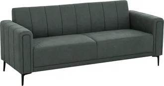 HOMCOM 3 Seater Sofa - Modern Fabric Couch with Channel Tufted - Charcoal grey | TJ Hughes