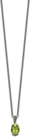 Diamond2Deal Sterling Silver with 14K Accent Oval Peridot and Diamond Pendant Necklace