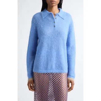 Zankov Ryan Alpaca & Mohair Blend Polo Sweater in Powder at Nordstrom, Size X-Small