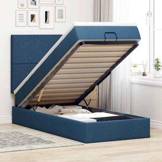 vidaXL Estructura De Cama Otomana Con Colch&oacute;n Tela Azul 90x190 Cm Vidaxl