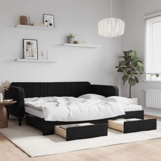 vidaXL Vidaxl - Sof&aacute; Cama Nido Con Cajones Terciopelo Negro 100x200 Cm