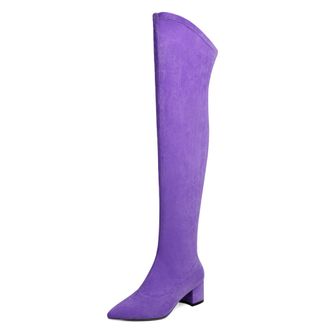 EDEFS Soft Suede Over Knee Boots for Women with 2 Heel and Pointed Toe Suitable for Daily Walking Commuting and Weekend Looks Purple UK5