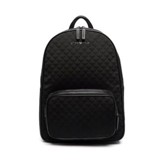 Emporio Armani Backpacks, male, Black, Size: ONE SIZE Nylon Backpack with All-over Jacquard Eagle