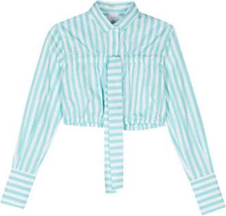 Patou bow-detail striped shirt - women - Cotton - 38 - Green