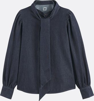 La Redoute Collections Denim overhemd, Mao-kraag, afneembare halsdoek