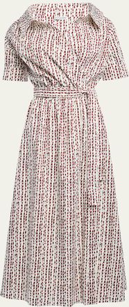 Altuzarra Lydia Abstract-Print Waist-Tie Midi Shirtdress